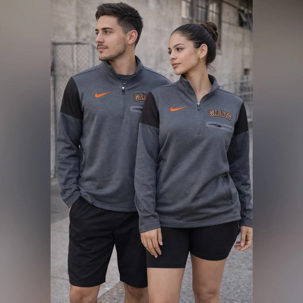 Nike SF Giants Quarter Zip Pullover Gray Orange S MLB Baseball Athletic Top